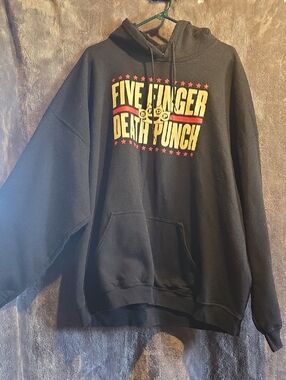 Gildan Black Hoodie with Yellow & Red Five Finger Death Punch Logo